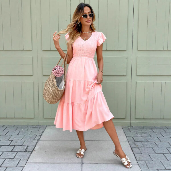 Style Flounce Layered Short Sleeve A-line Dress with Ruffle Sleeves