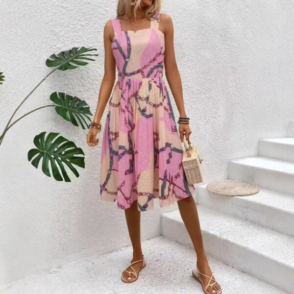 Fashionable Sweet Slim Fit Printed Strapless Pleated Dress