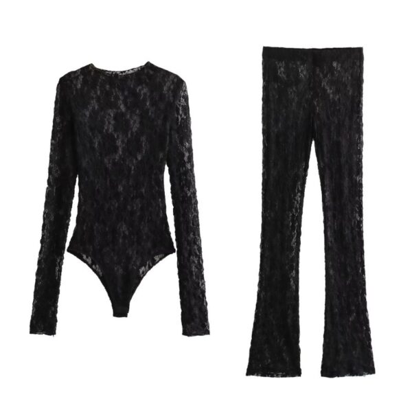 Fashionable and Sexy Lace Jumpsuit with Slit Pants Set