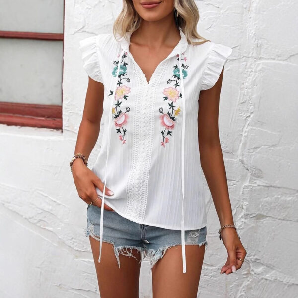 Sweetheart Flutter Sleeve Embroidered Blouse for Women