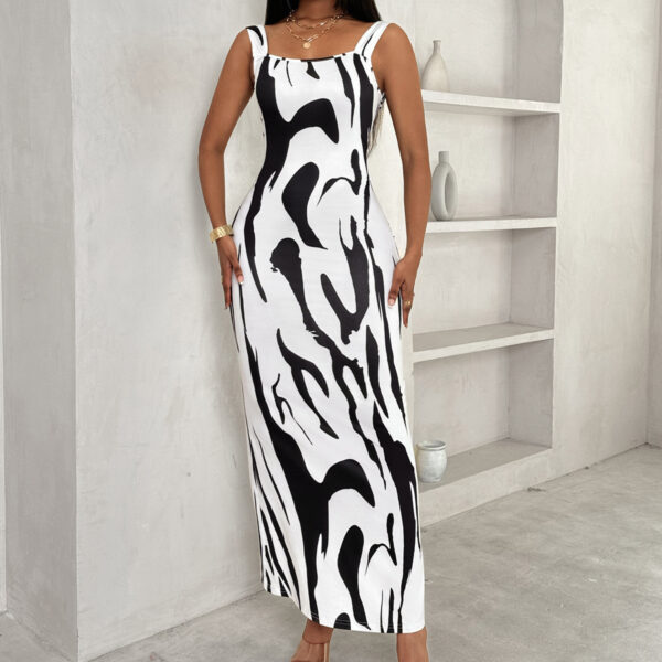 Party dress zebra print backless slit sexy slim fit long skirt