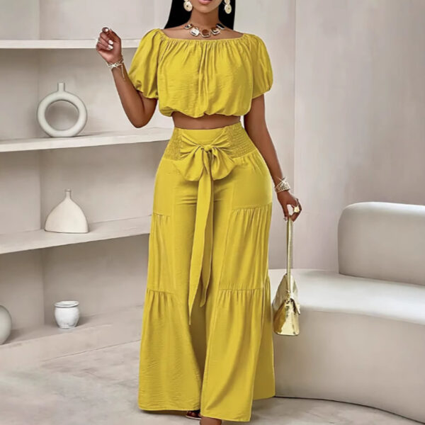 Women's Wide-Leg Trousers, Office High-Waist Solid Color Flare Tapered Pants with Belt, Casual Suit